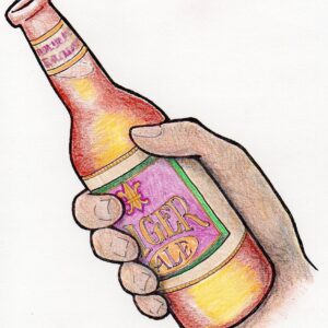 graphic depiction of beer bottle in a hand