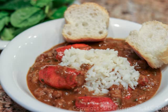 Crawfish Bisque with Rice and French Bread