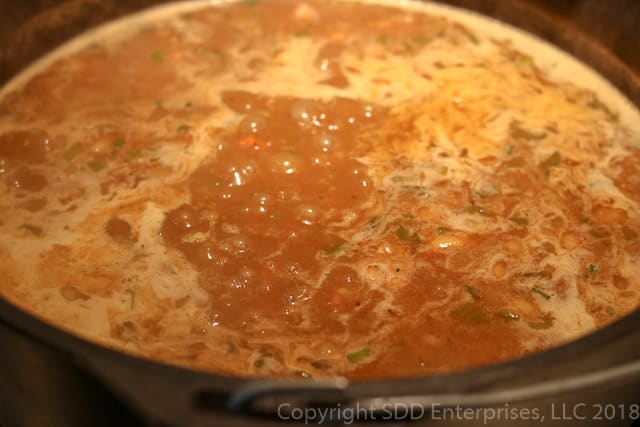 Simmering the crawfish bisque