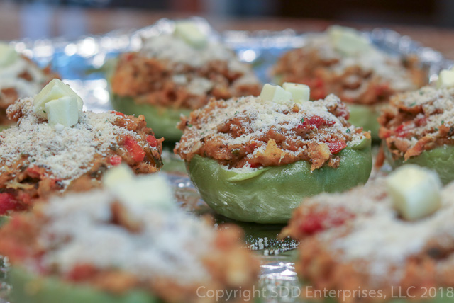 Stuffed mirlitons ready for the oven