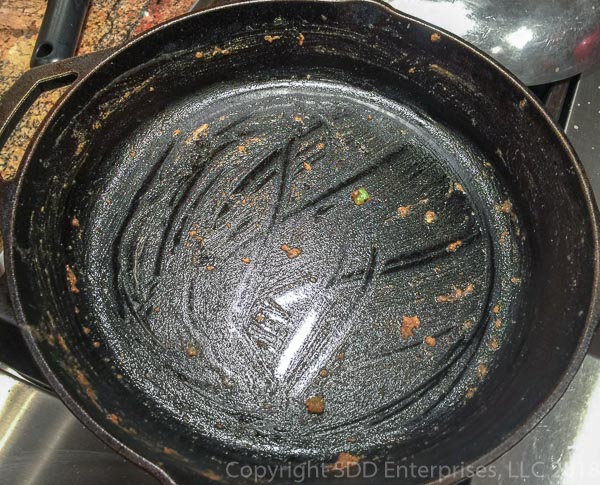 cast iron pad after veggie roux mixture removed