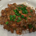 Crawfish Etouffee-19 crawfish etouffee over rice with green oinions