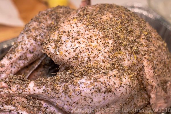 Dry brine on a herb roasted turkey