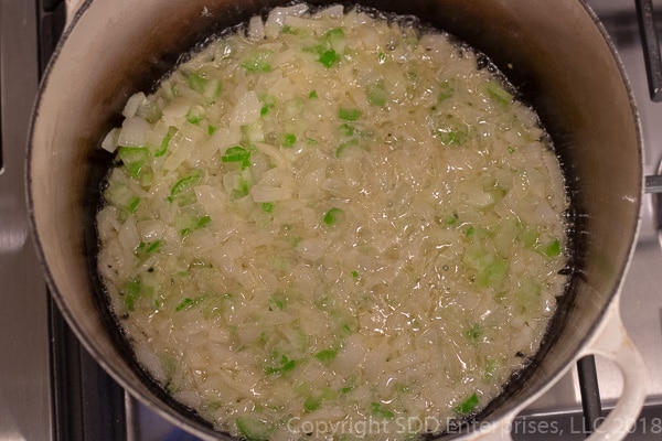 Sauteing onions and celery on butter