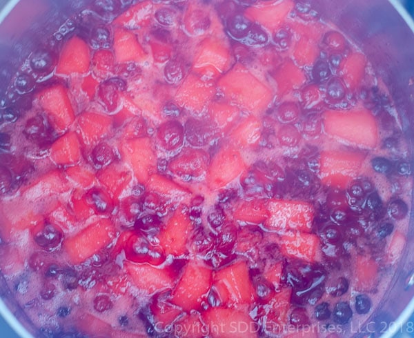 cranberry relish cooked in a sauce pan