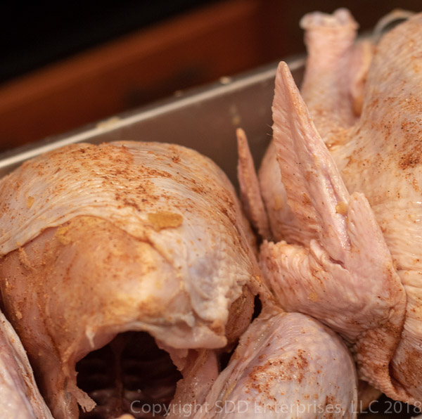 Rubbed and injected turkey ready fro the fryer