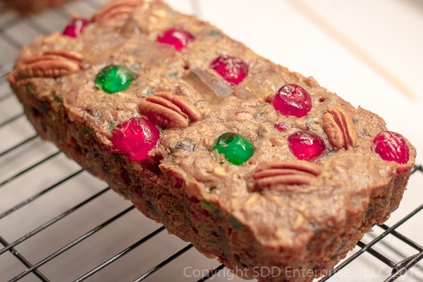 Fruit cake on a cooling rack
