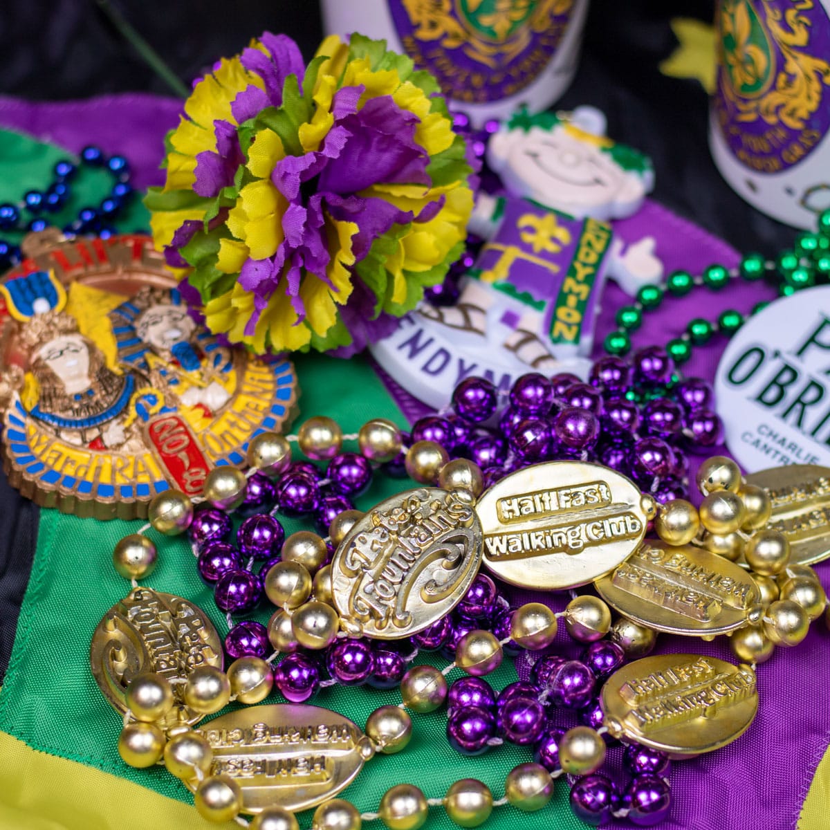 Mardi Gras beads and trinkets