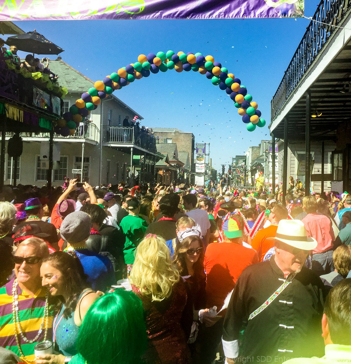 Crowds on Bourbon Street on Mardi Gras Day