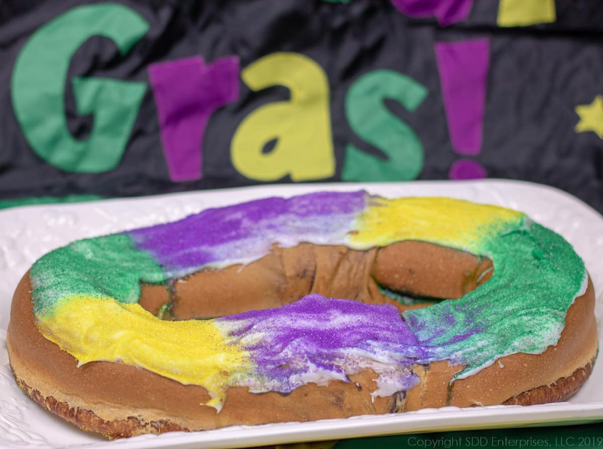 King Cake on a white platter