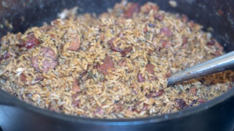 cajun jambalaya in a dutch oven