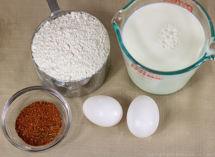 flour, milk, eggs and seasonings to fry fish for trout meuniere