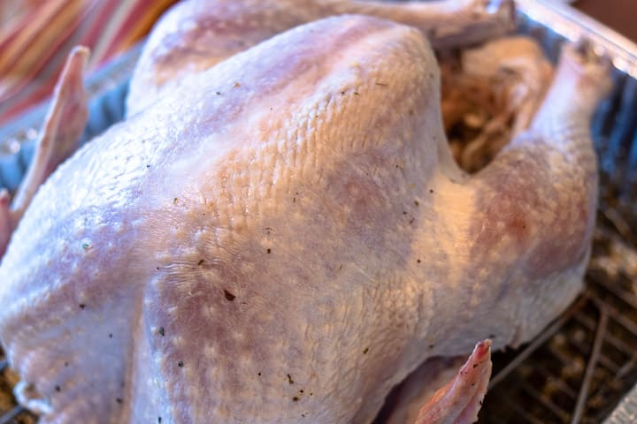 uncooked turkey after drying in the refrigerator