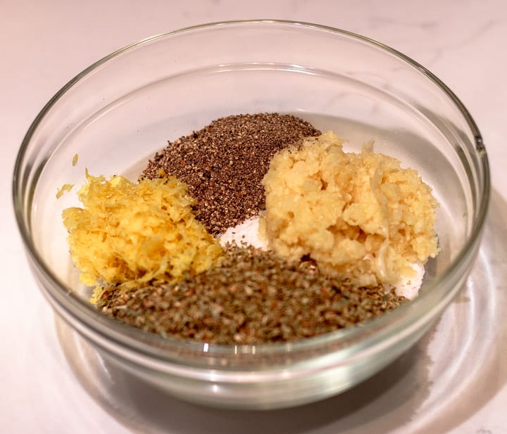 herbs, lemon zest, salt and pepper for dry brine turkey