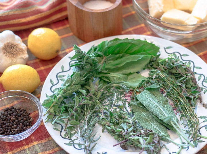 fresh herbs and ingredients for herb butter paste