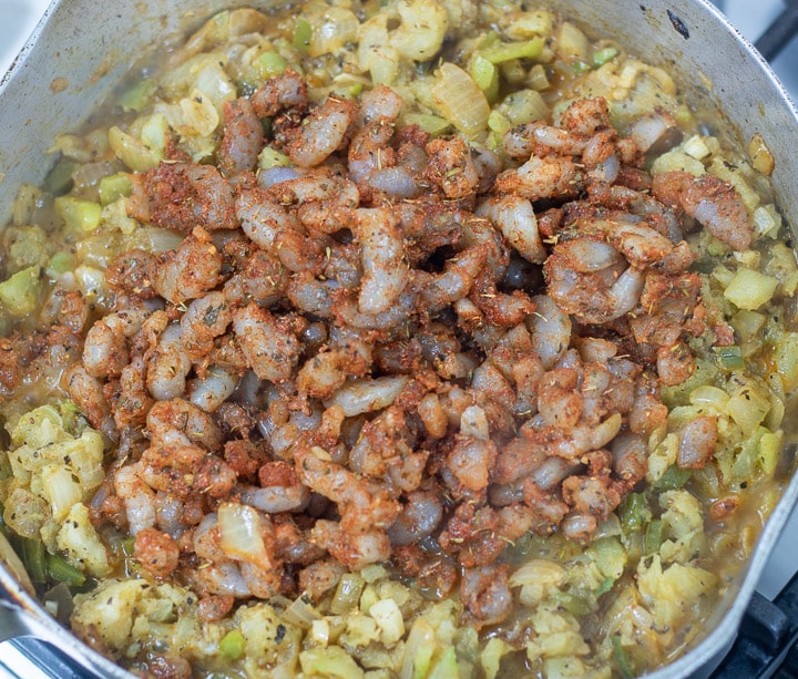 Mirliton and Shrimp Dressing First...you have a beer