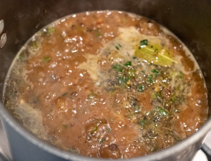 turkey gumbo at full boil in a stock pot