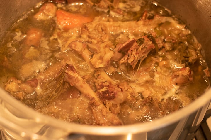 turkey stock after simmering in the stockpot