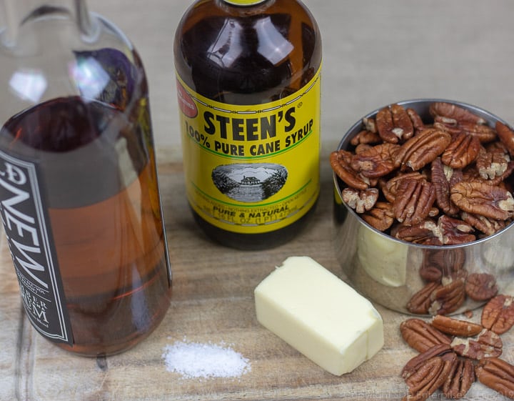 cane syrup, rum, pecans butter and salt for glazed pecans