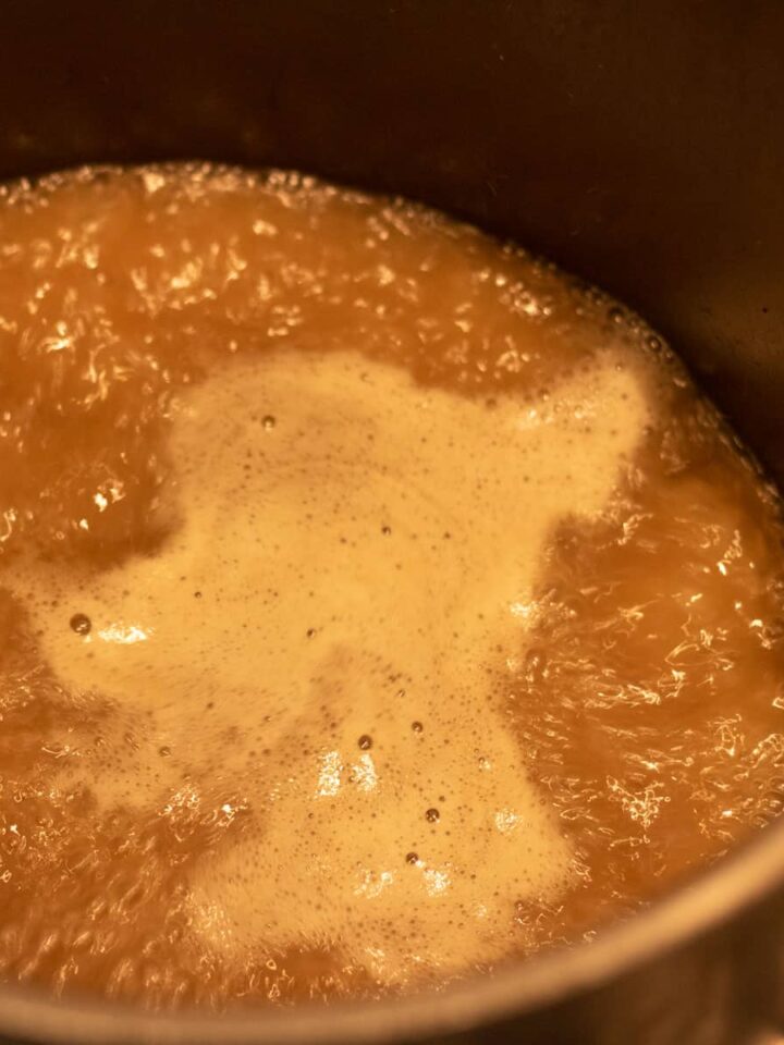 turkey stock boiling in a stock pot