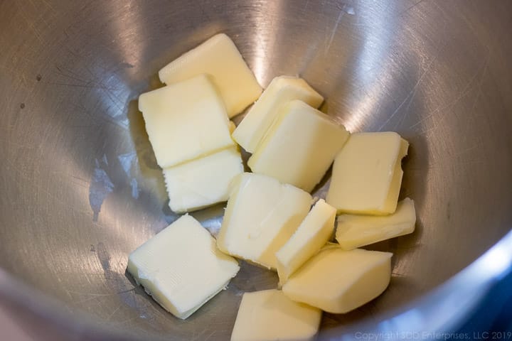 butter softening in the mixing bowl