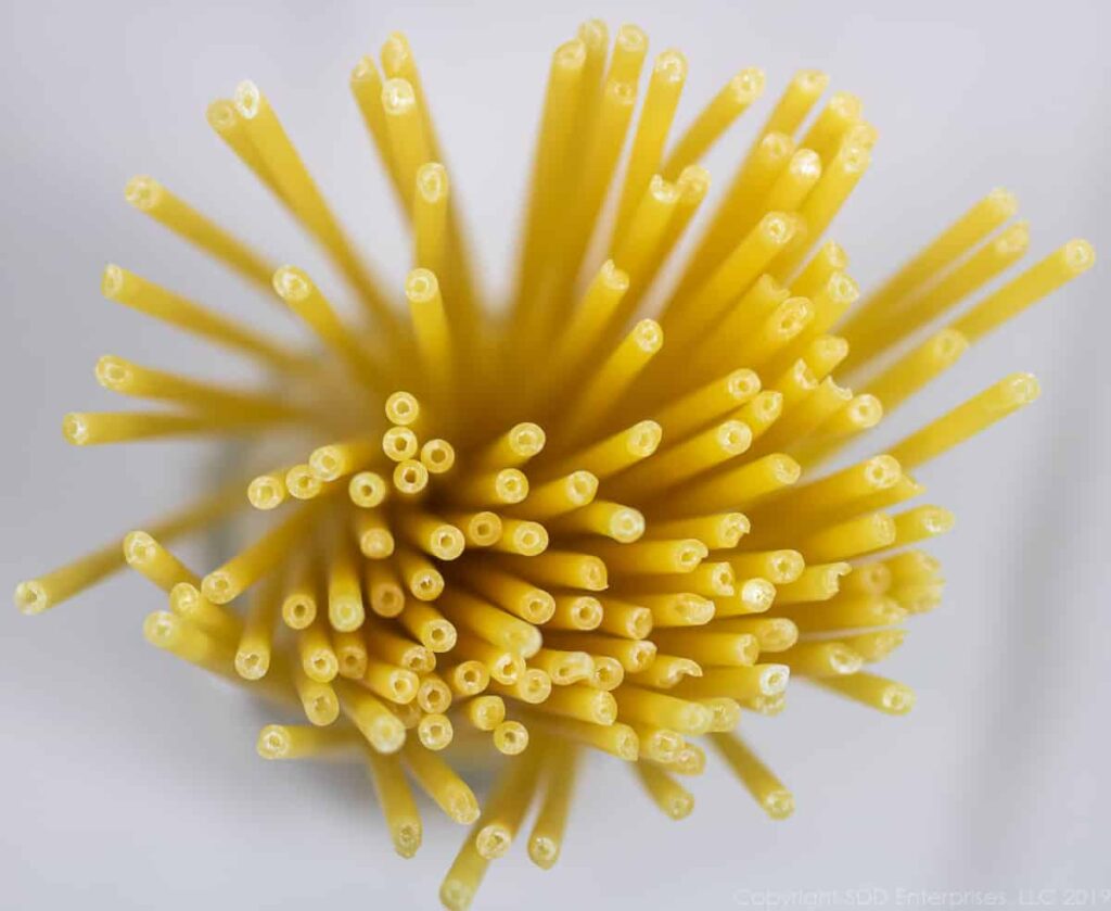 uncooked long macaroni pictured fom the end for macaroni and cheese