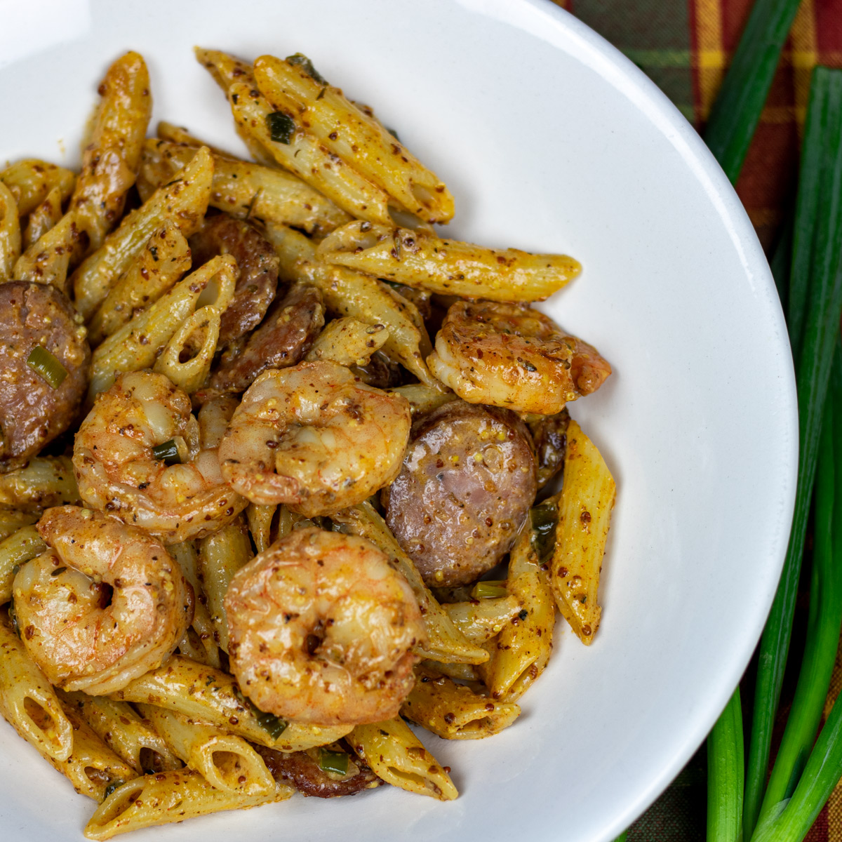Shrimp and Andouille Pasta with a Creole Mustard Cream Sauce First