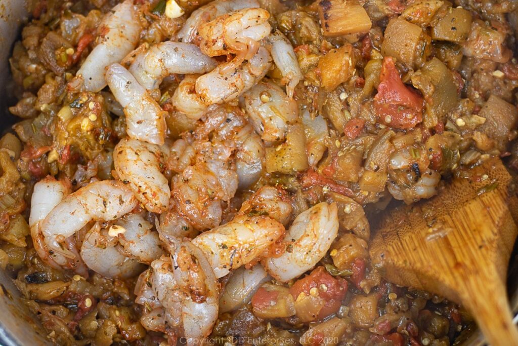 Creole Eggplant Casserole with Shrimp First...you have a beer