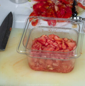 chopped tomatoes in a prep bowl