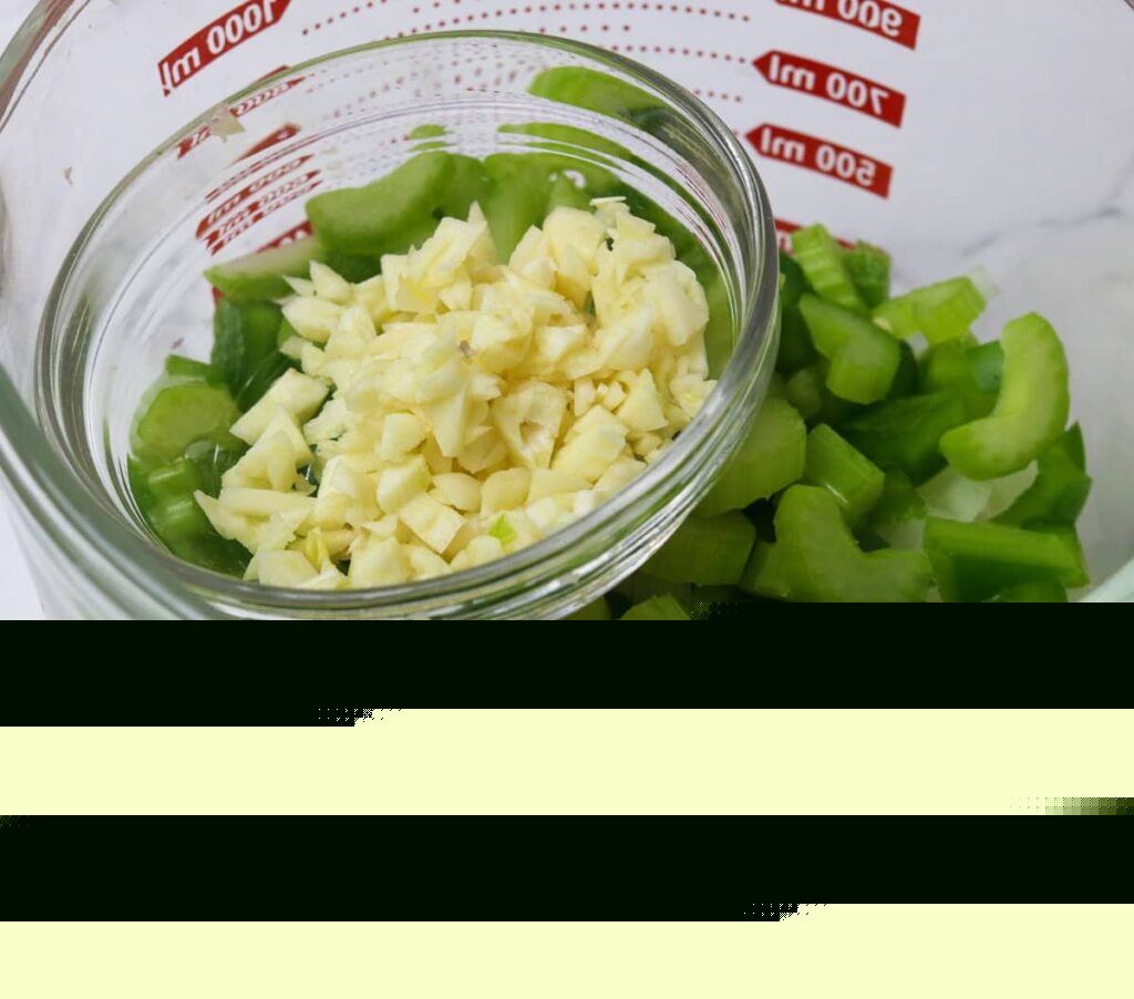 chopped yellow onion, celery, bell pepper and garlic