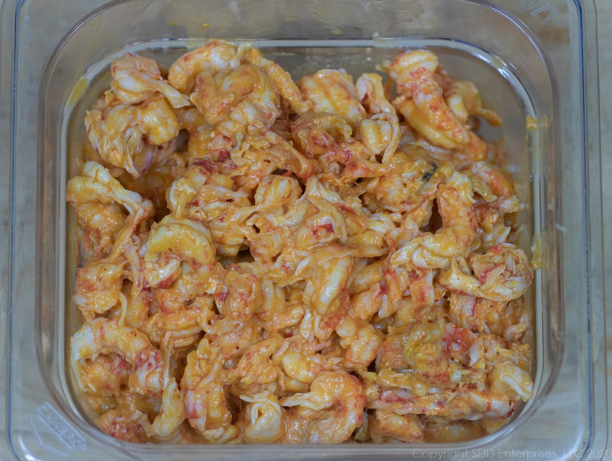 Louisiana crawfish tails in a prep bowl