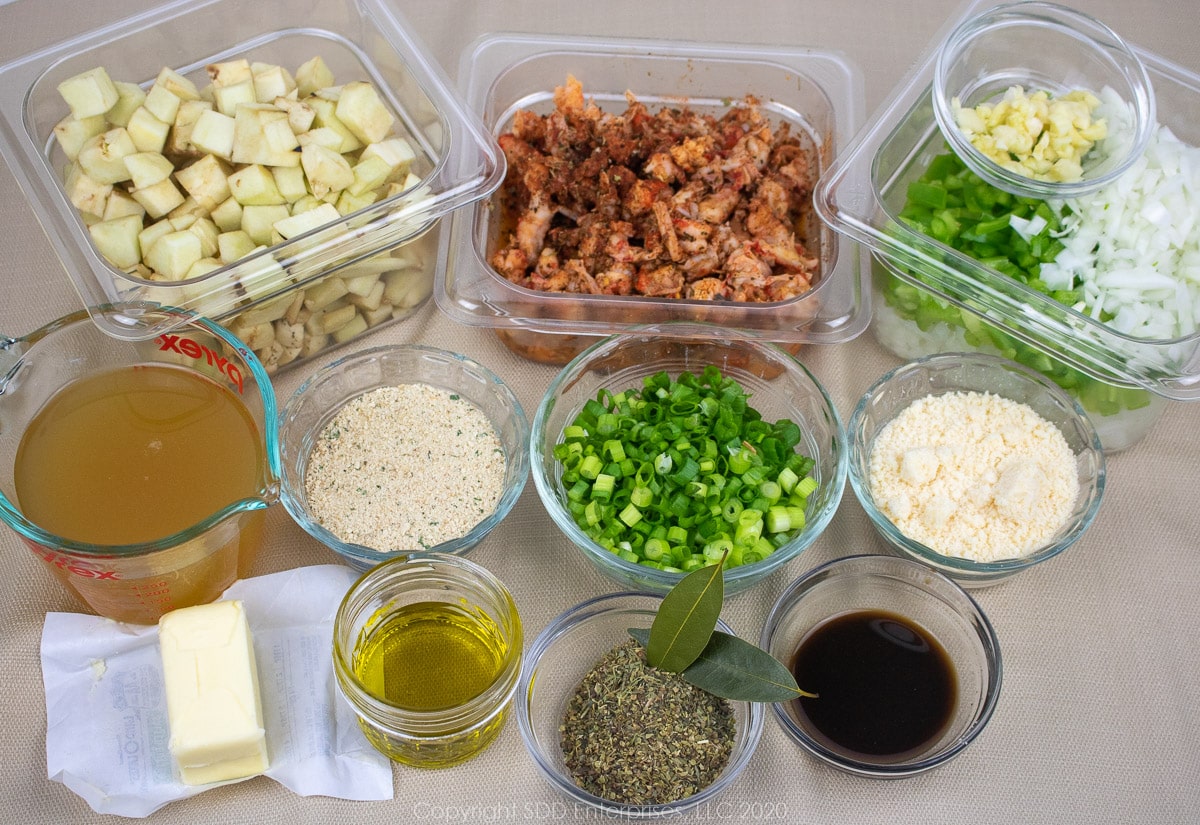 prepared ingredients for crawfish eggplant rollatini