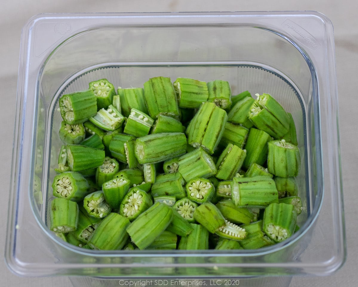 sliced okra in a prep bowl