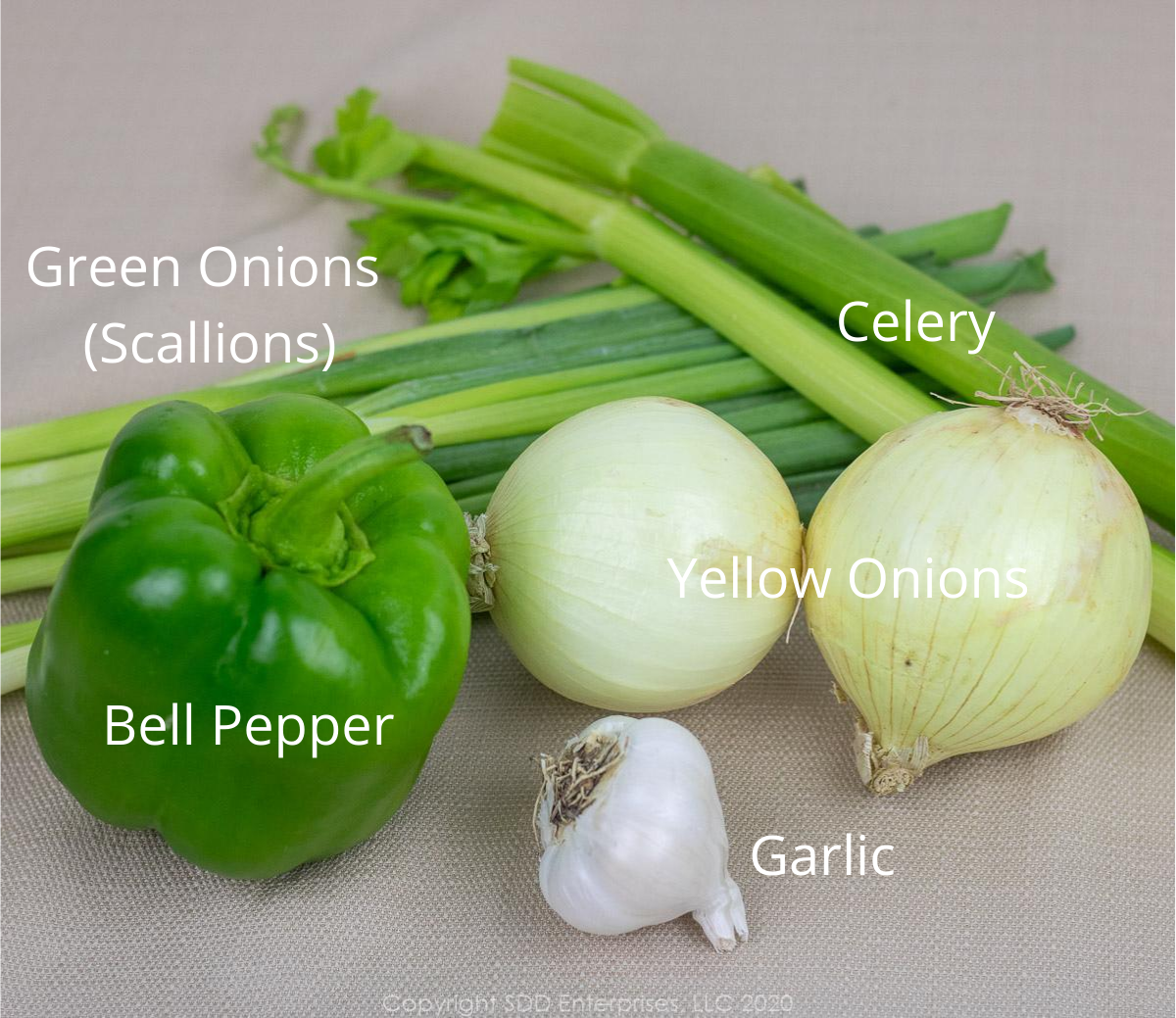 the trinity plus garlic and green onions