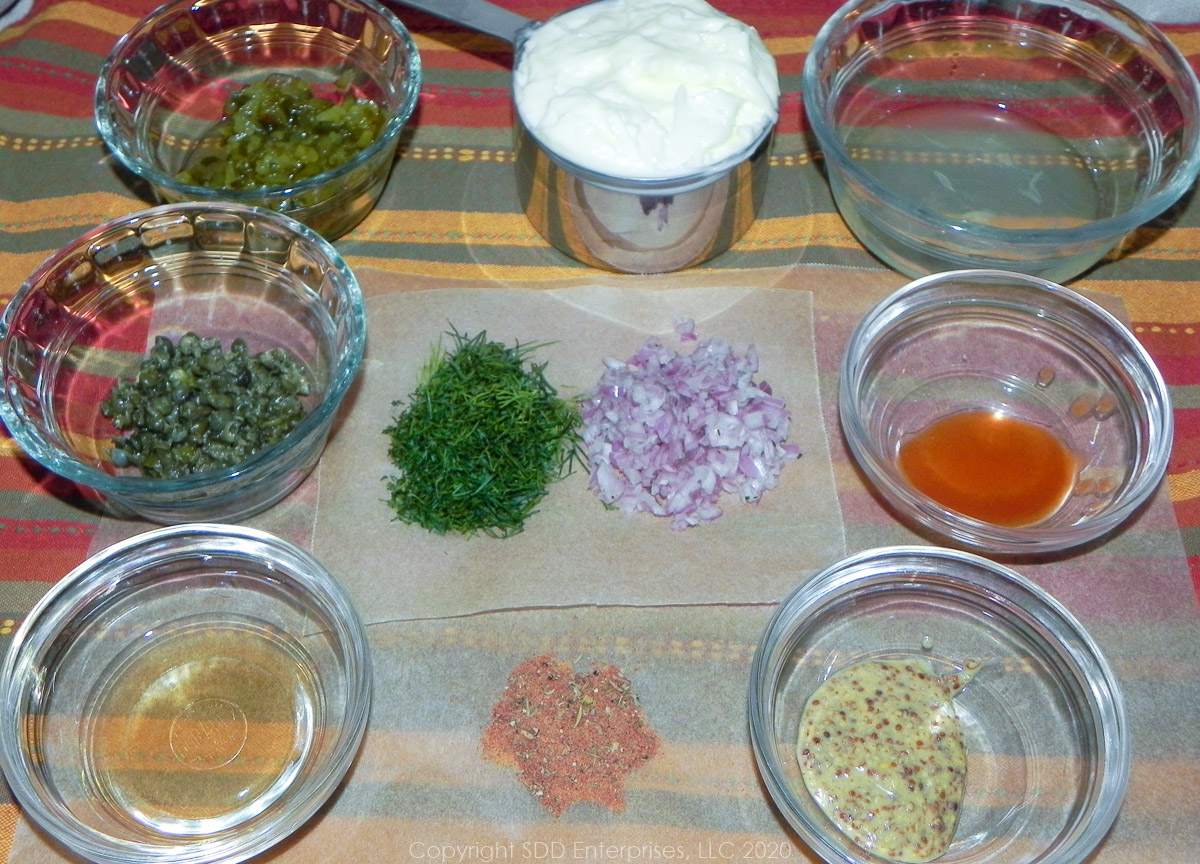 prepared ingredients for creole tartar sauce