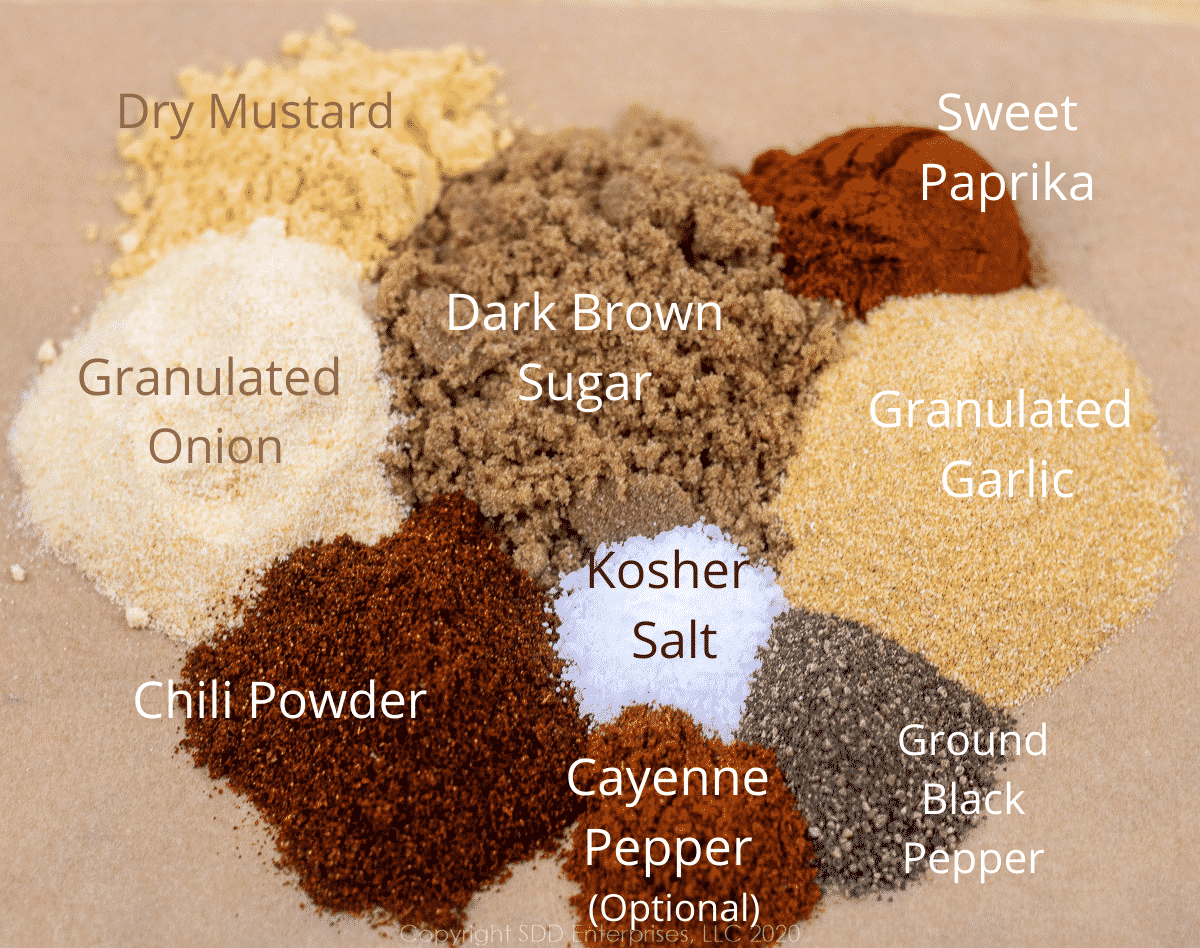 ingredients for dry Cajun rub with labels