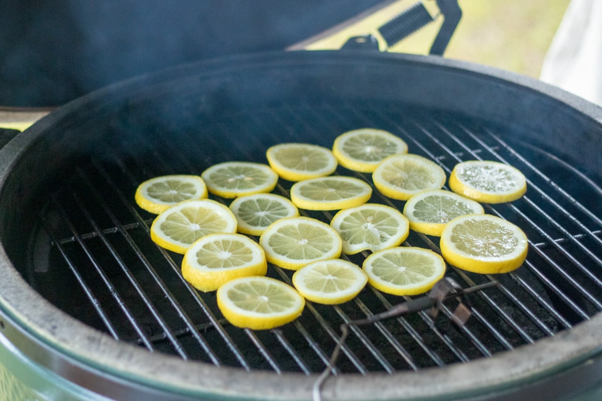 lemon slices set on a grill 