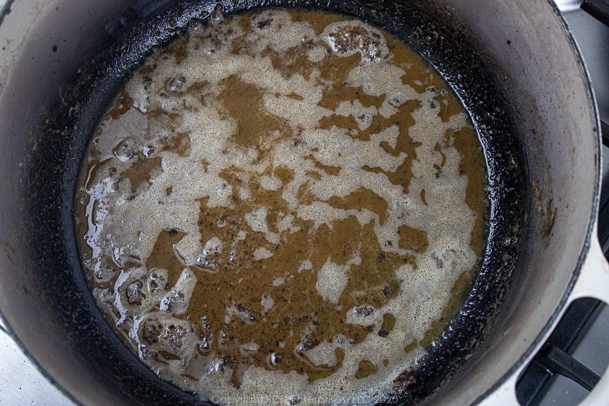 butter and flour frying in a dutch oven