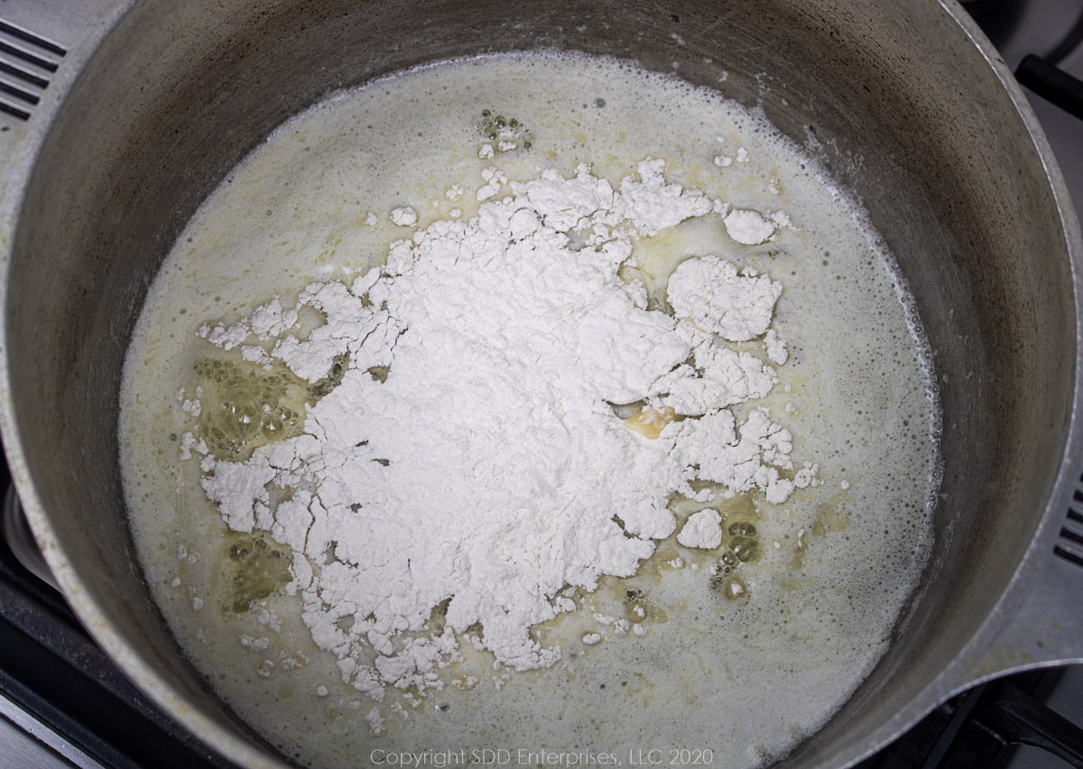 flour added to melted butter in a dutch oven