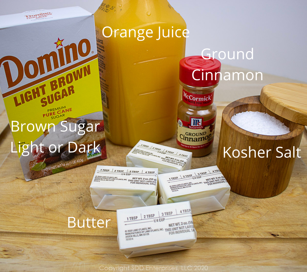 ingredients for candies yams on a cutting board