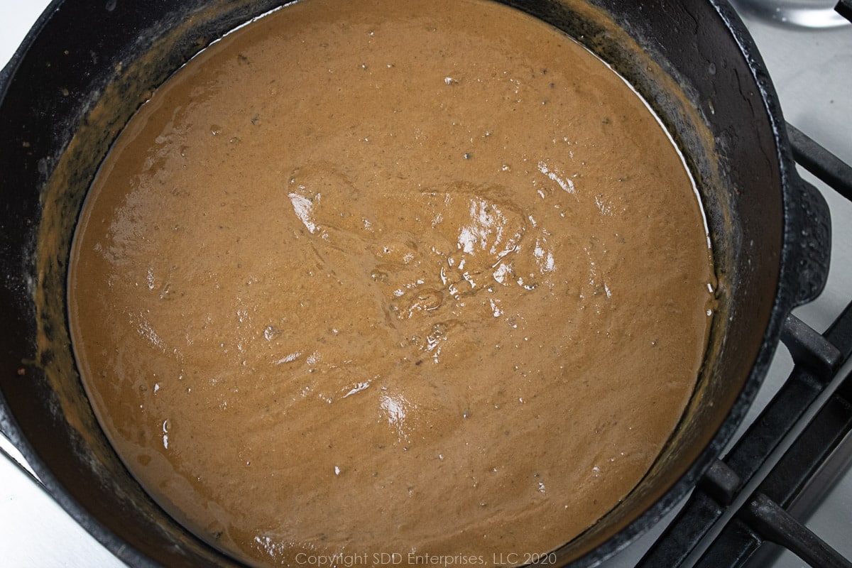 dark roux in a dutch oven