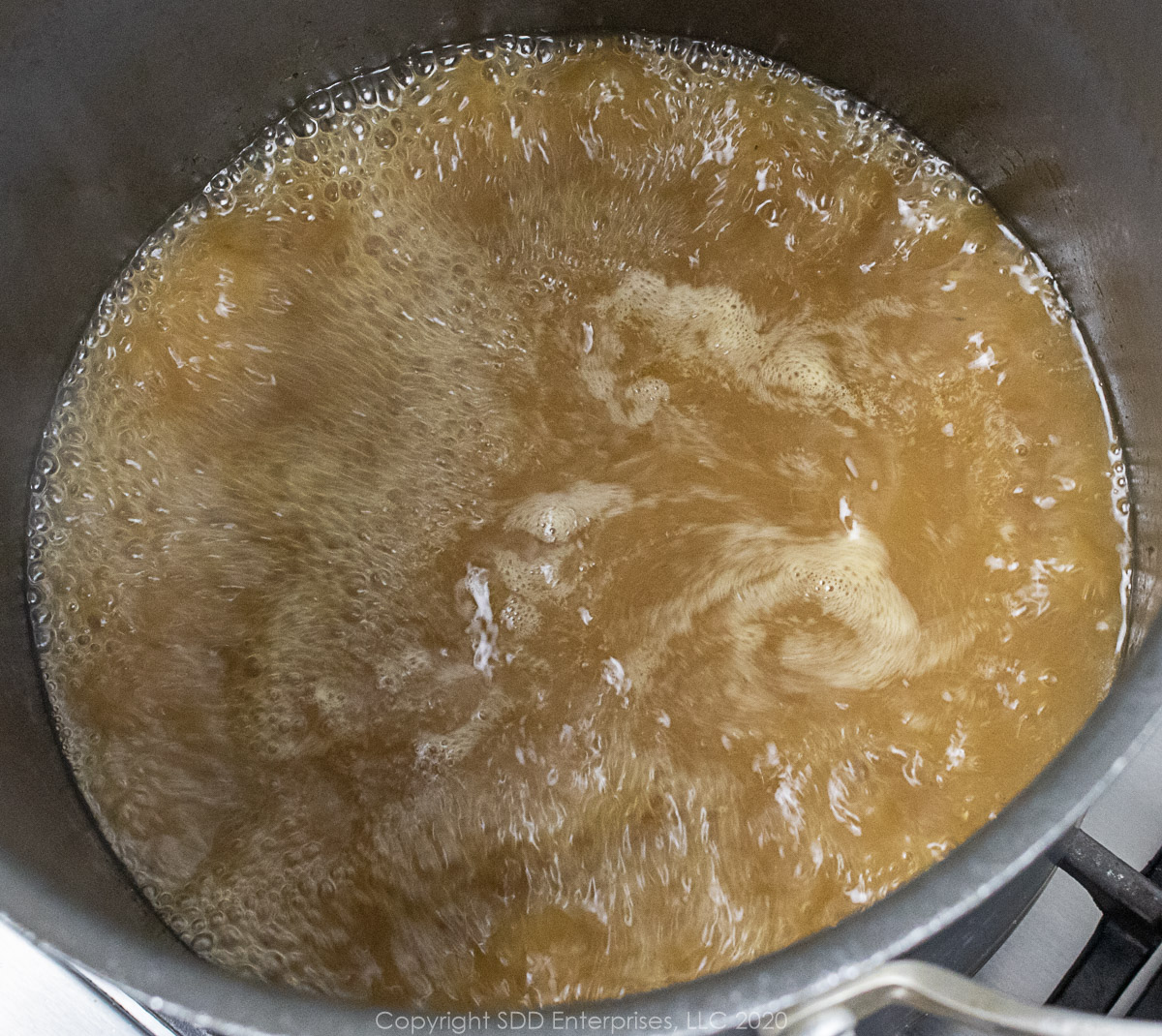 boiling stock in a stockpot