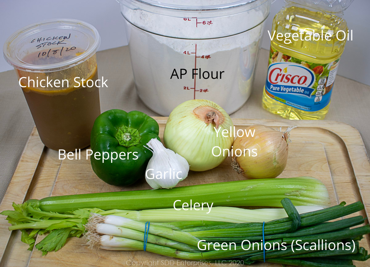 ingredients for chicken and andouille gumbo
