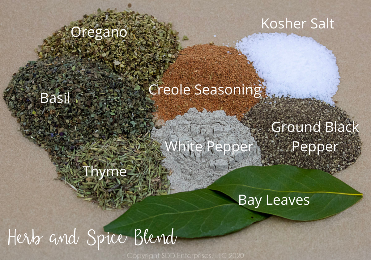 herbs and spices for chicken and andouille gumbo