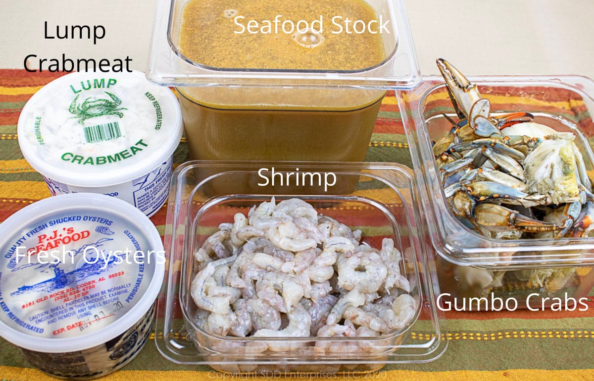 seafood and stock for seafood gumbo