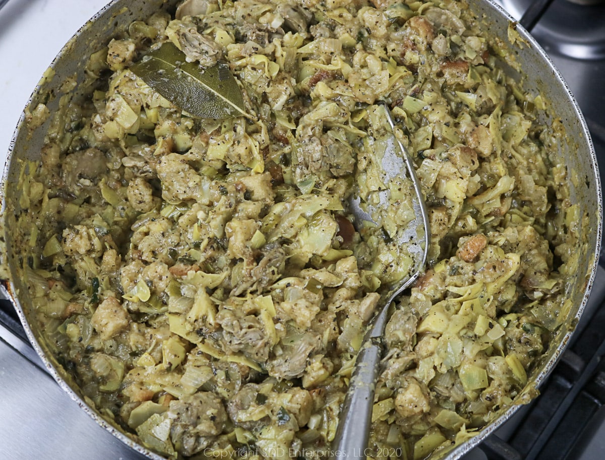 dressing ingredients resting in a frying pan