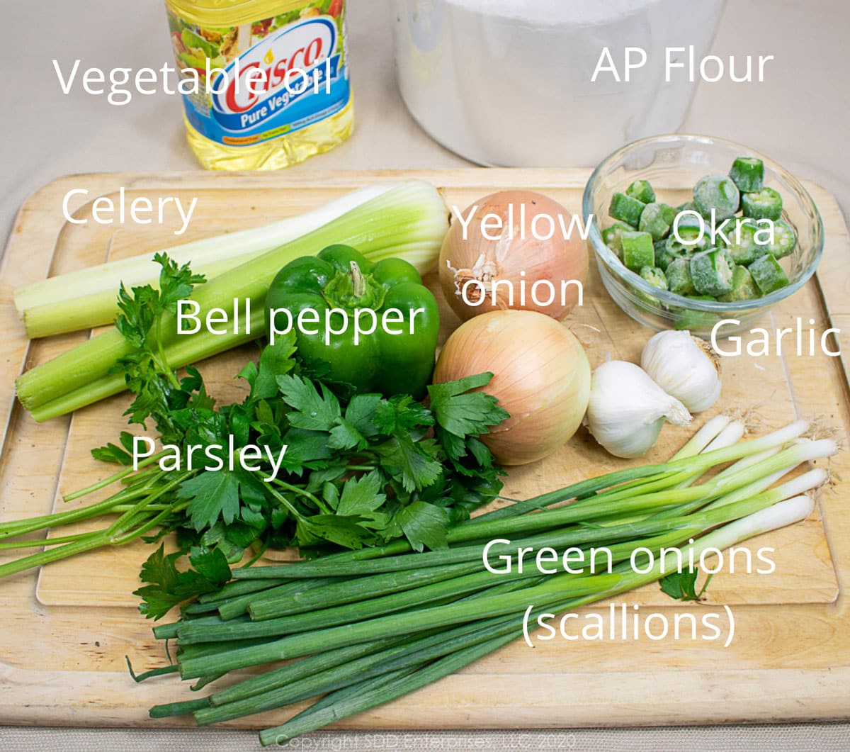 vegetable ingredients for seafood gumbo