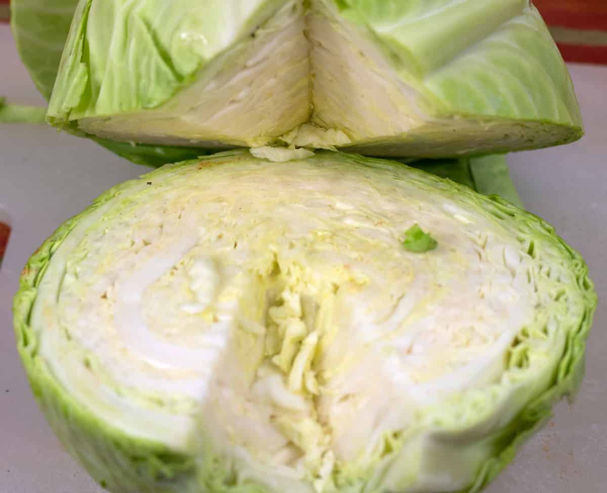 cabbage halves with stem core removed