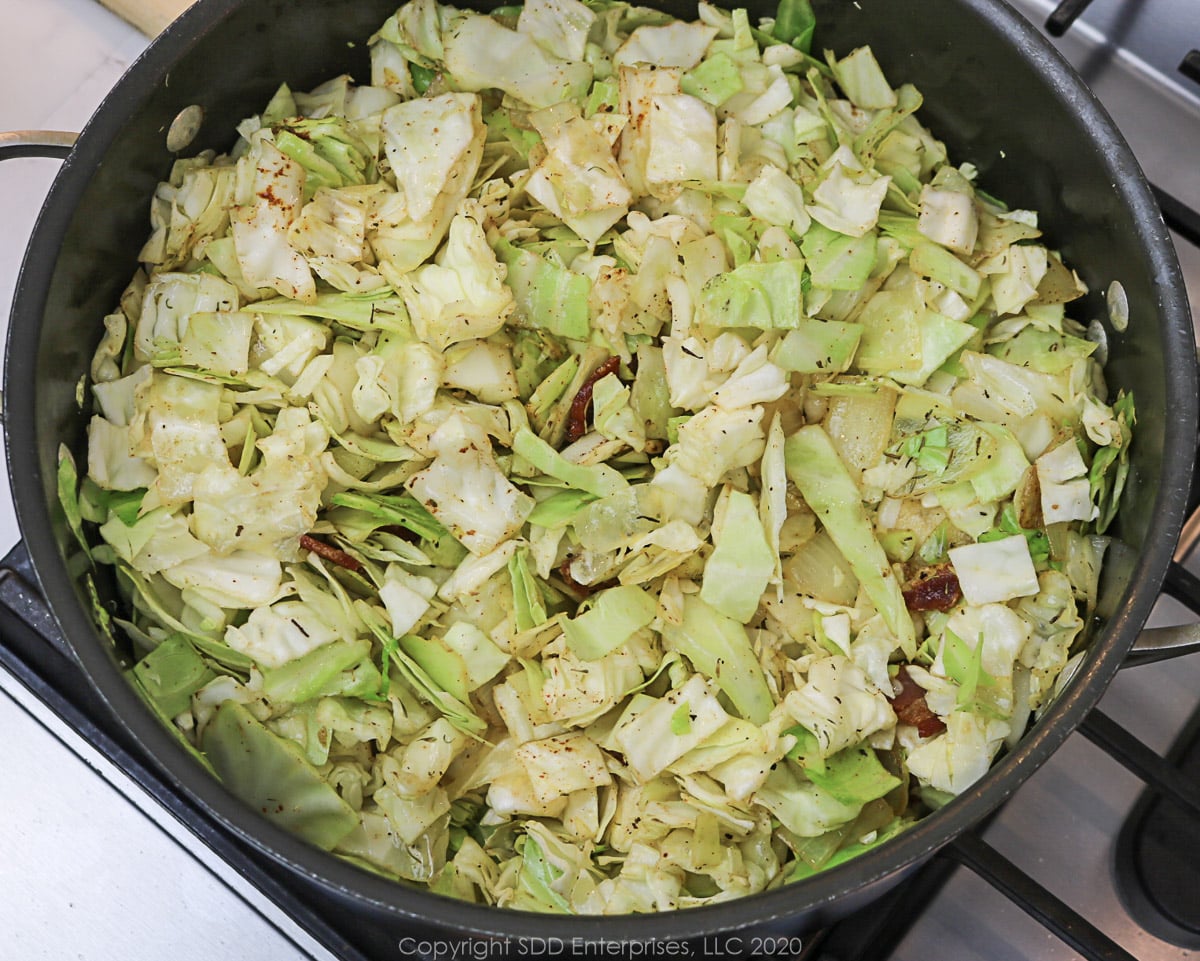 cabbage cooking in a dutch oven