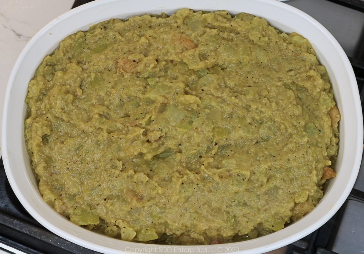 mirliton casserole added to a bak